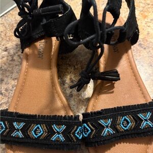 Minnetonka Black and Blue Beaded Sandals